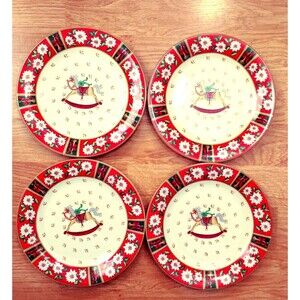 Charlton Hall Salad Plates White China Poinsettias Red Green Christmas Holiday